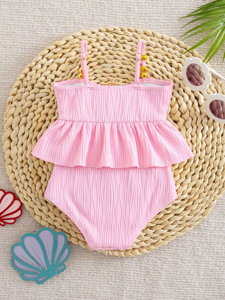 Baby Girls Minimalist Spaghetti Strap One Piece Swimsuit Casual Summer Beachwear