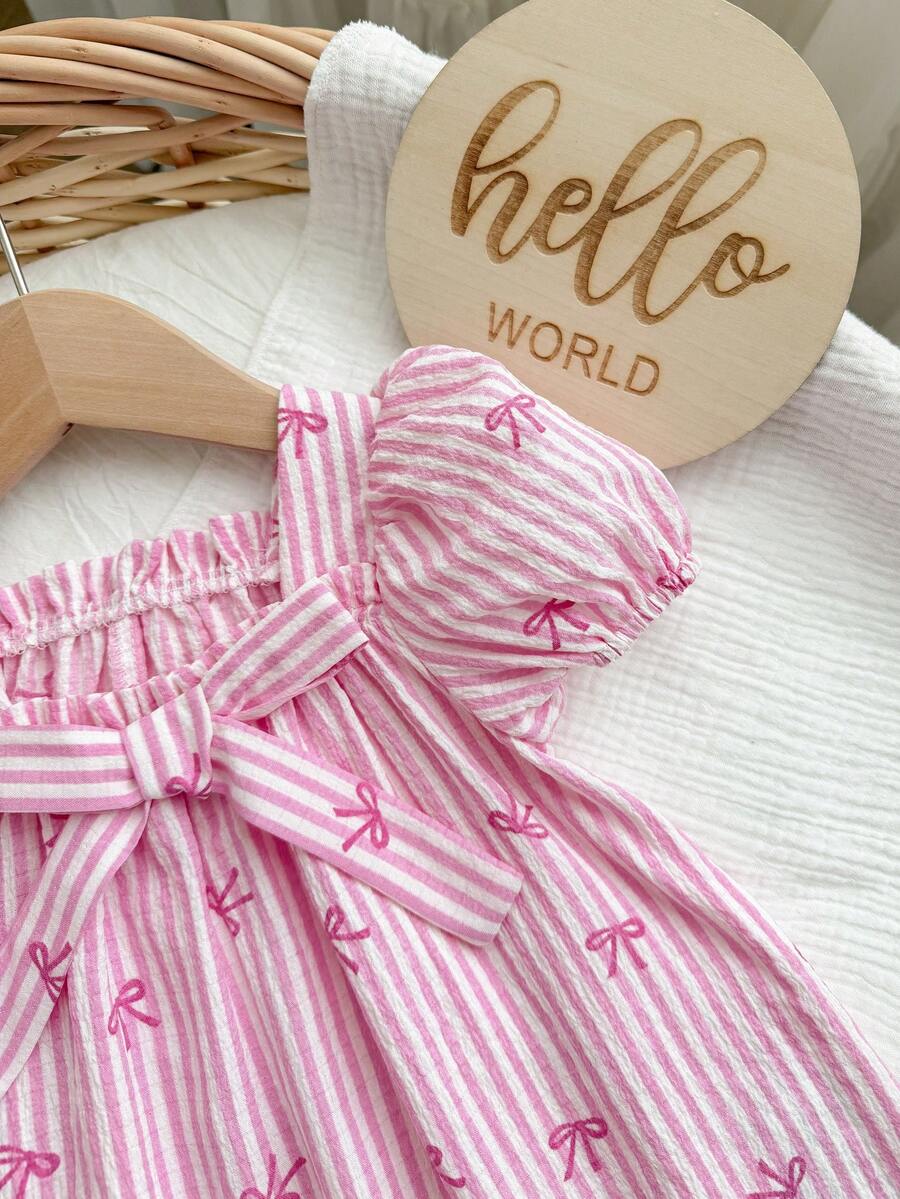 Green Plaid Short Sleeve Dress for Baby Girls - Cute Bow Accent Summer Outfit