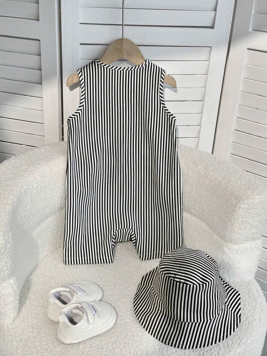 Baby Boy White Sleeveless Romper with Pockets Casual Short Jumpsuit for Everyday Wear