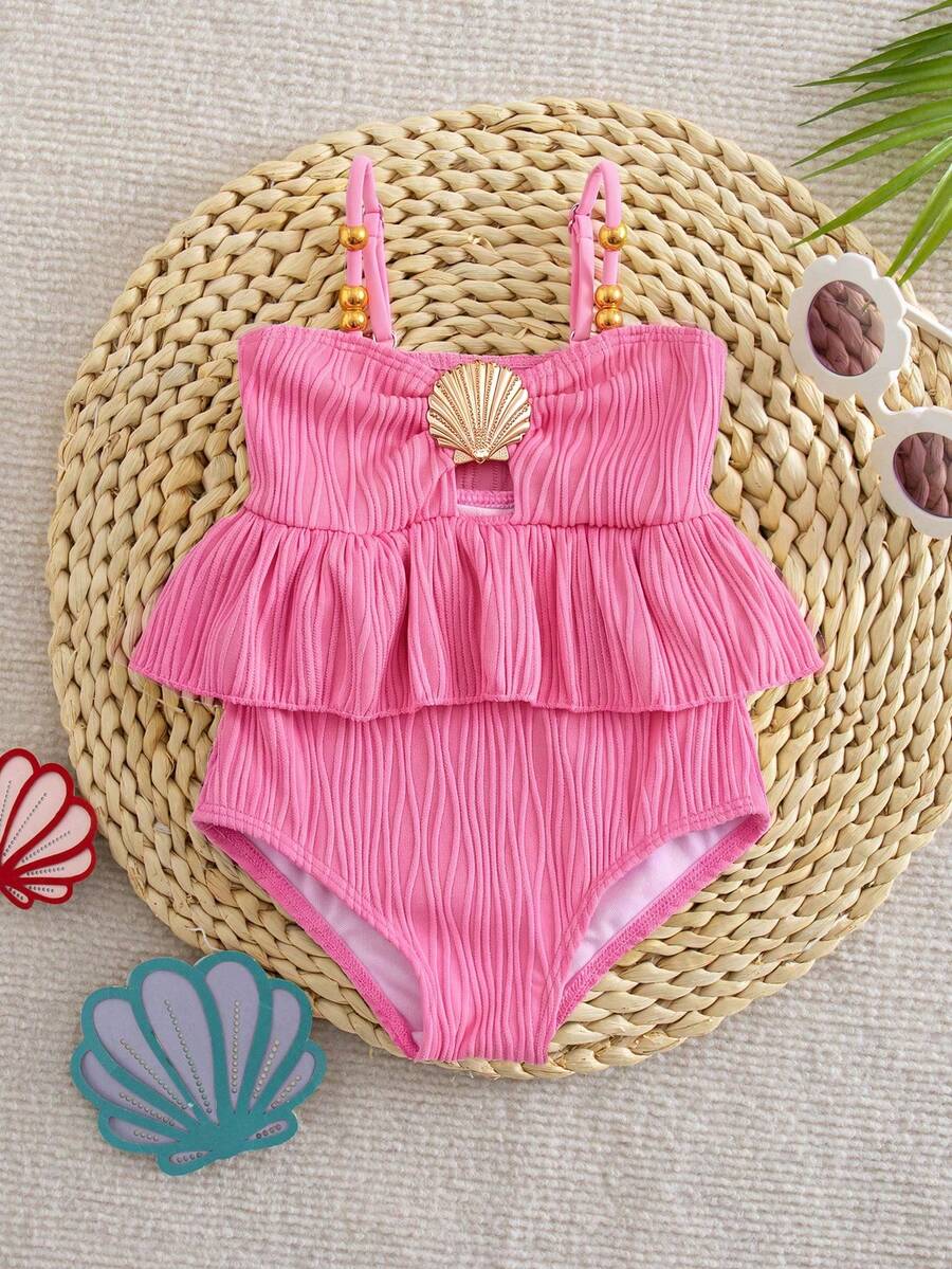 Baby Girls Minimalist Spaghetti Strap One Piece Swimsuit Casual Summer Beachwear