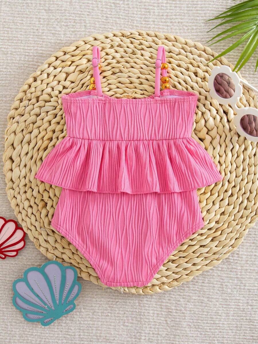 Baby Girls Minimalist Spaghetti Strap One Piece Swimsuit Casual Summer Beachwear