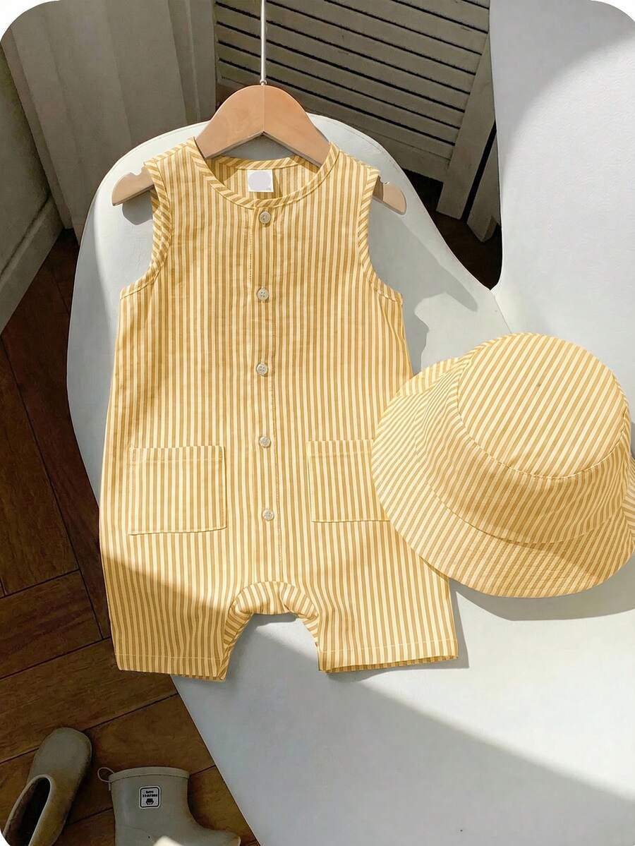 Baby Boy White Sleeveless Romper with Pockets Casual Short Jumpsuit for Everyday Wear