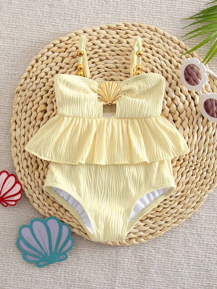 Baby Girls Minimalist Spaghetti Strap One Piece Swimsuit Casual Summer Beachwear