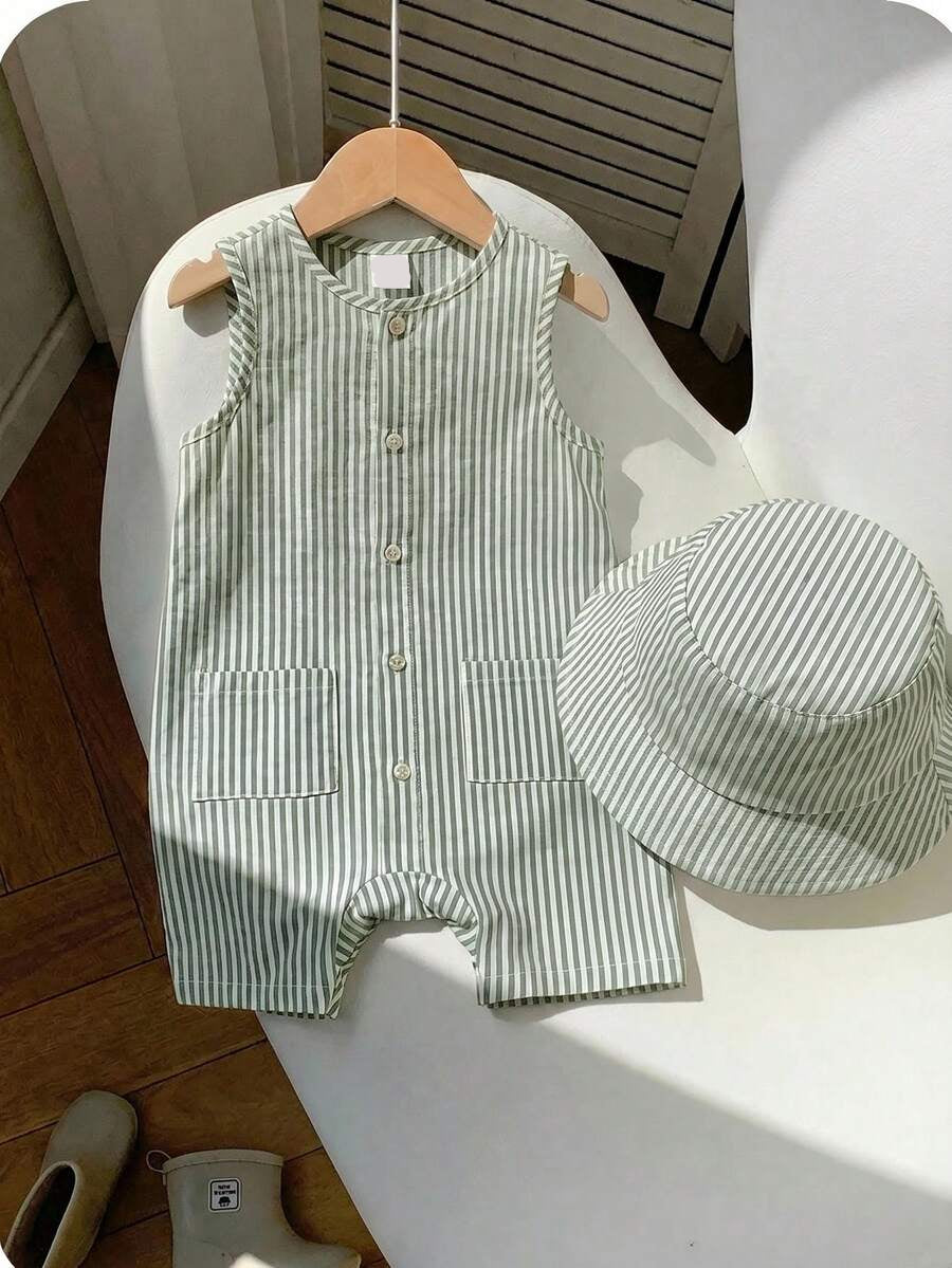 Baby Boy White Sleeveless Romper with Pockets Casual Short Jumpsuit for Everyday Wear