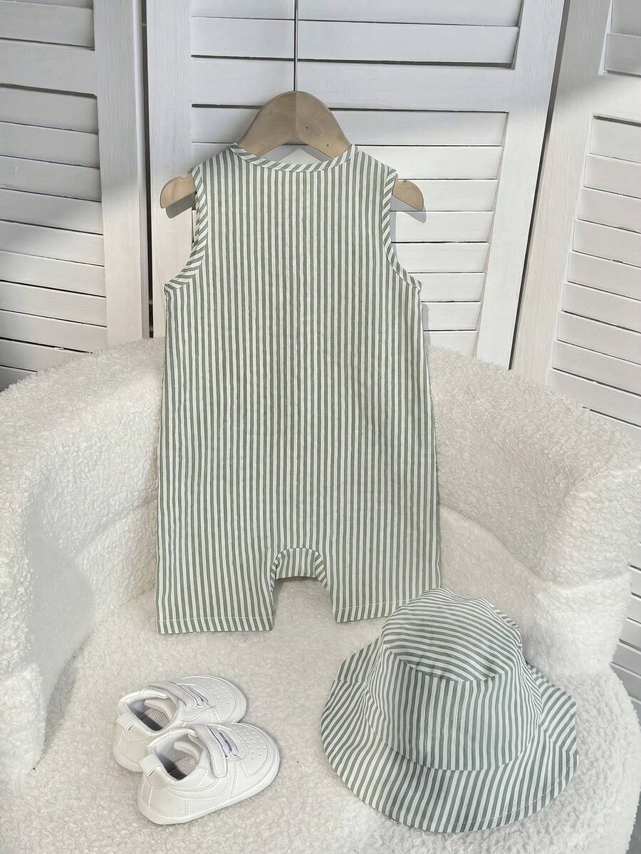 Baby Boy White Sleeveless Romper with Pockets Casual Short Jumpsuit for Everyday Wear