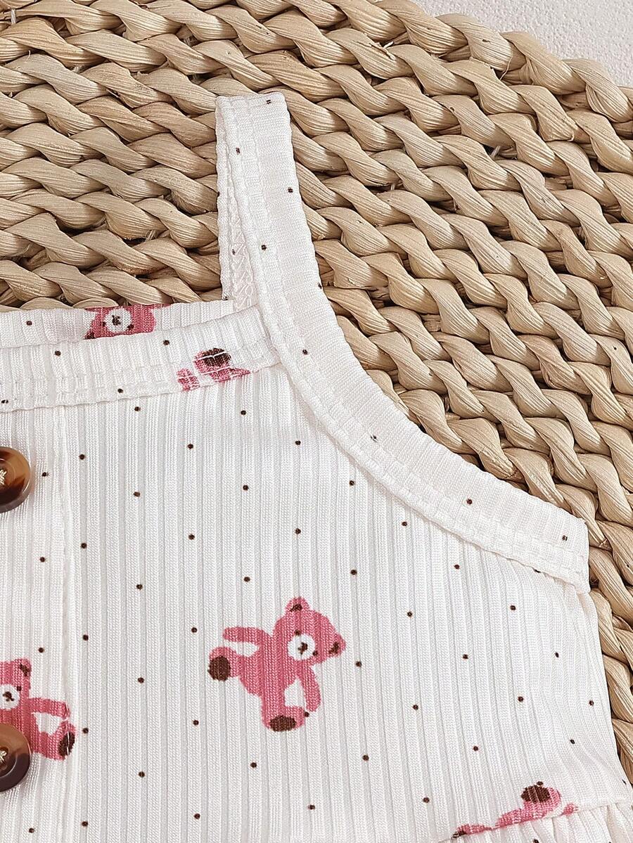 2PCS Baby Heart Print Rib Knit Top and Shorts Set for Cute Summer Daily Wear