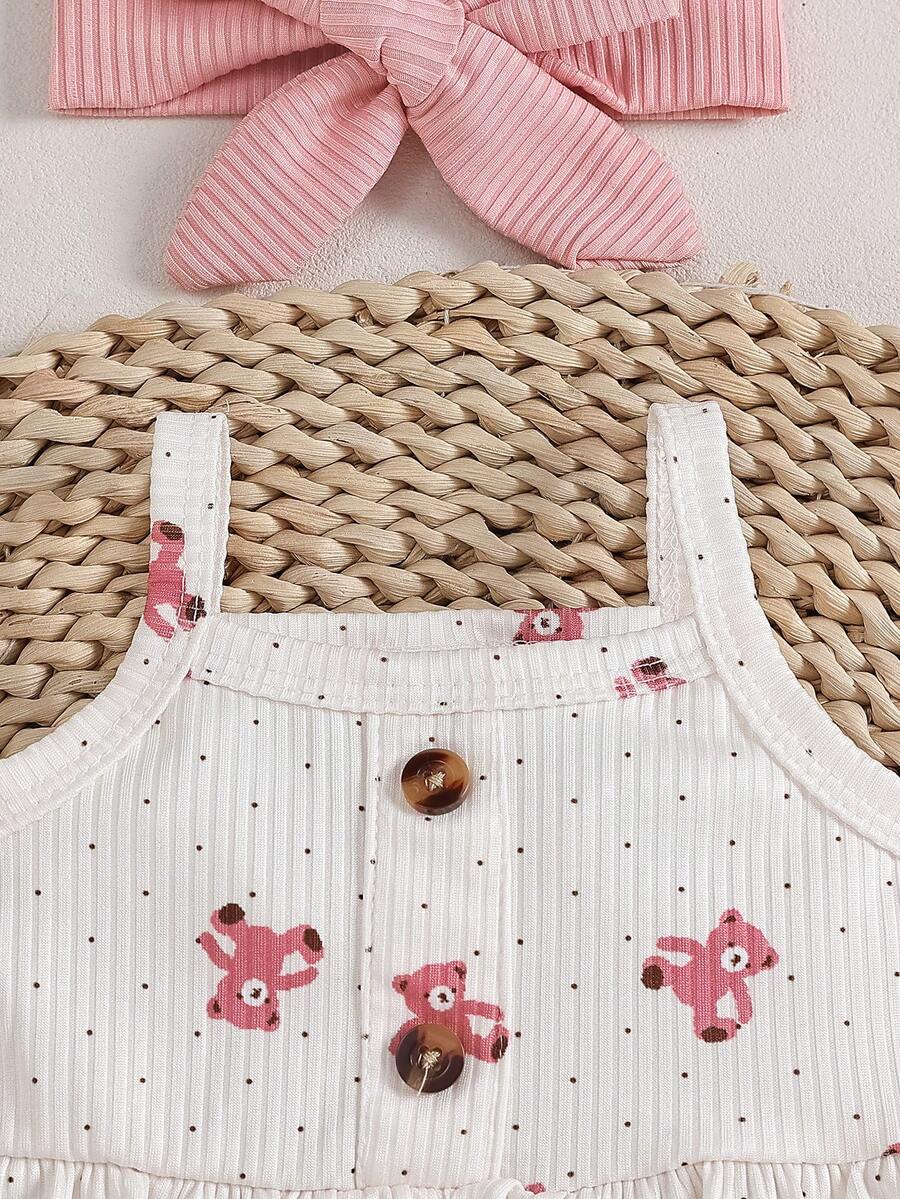 2PCS Baby Heart Print Rib Knit Top and Shorts Set for Cute Summer Daily Wear