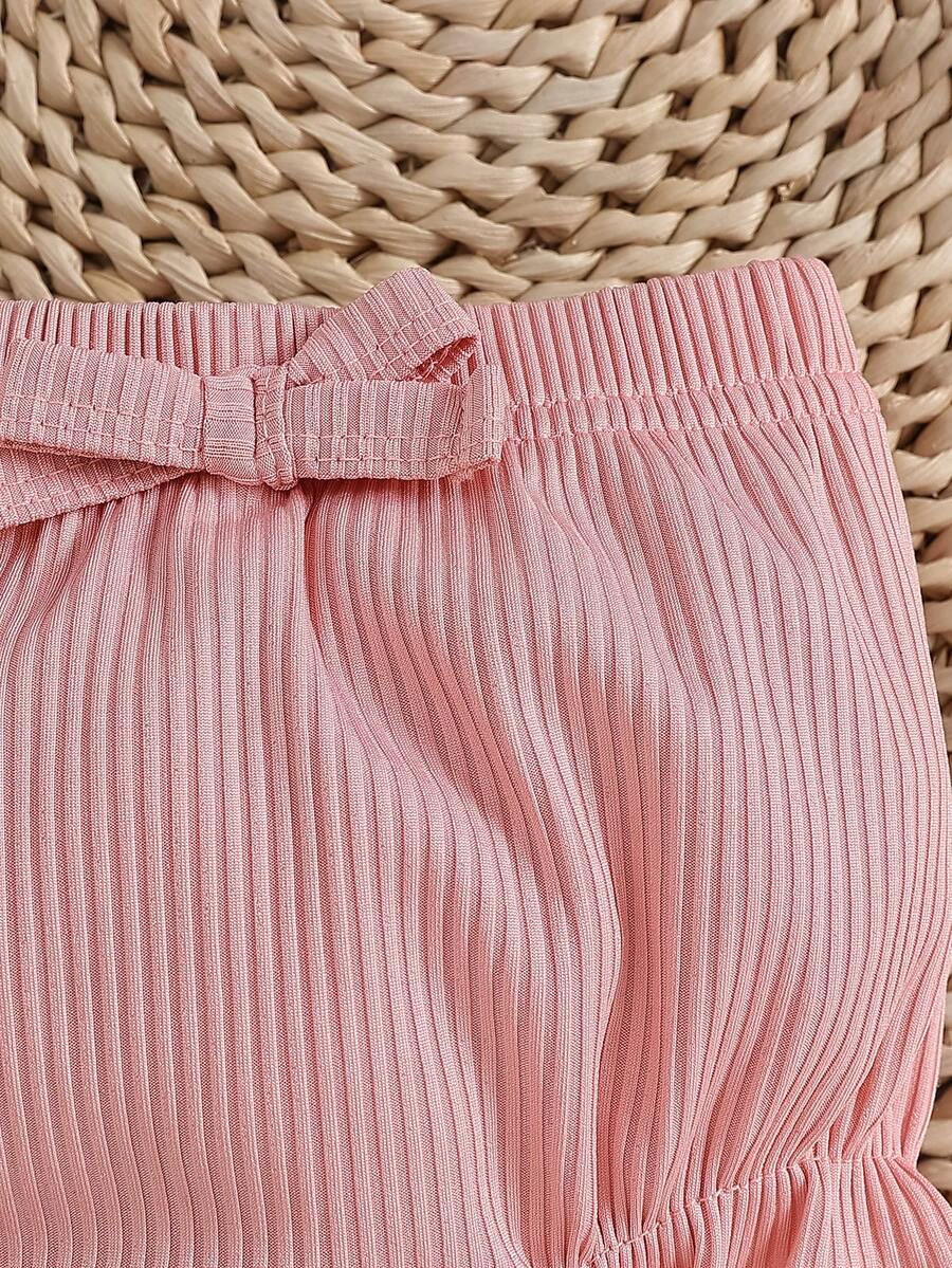 2PCS Baby Heart Print Rib Knit Top and Shorts Set for Cute Summer Daily Wear