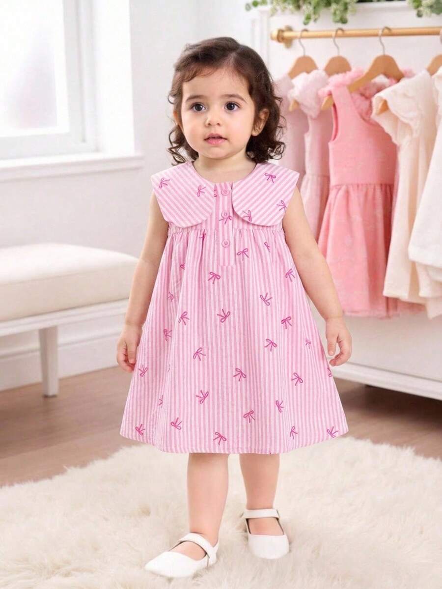 Ruffle Collar Floral Print Sleeveless Dress for Baby Girls
