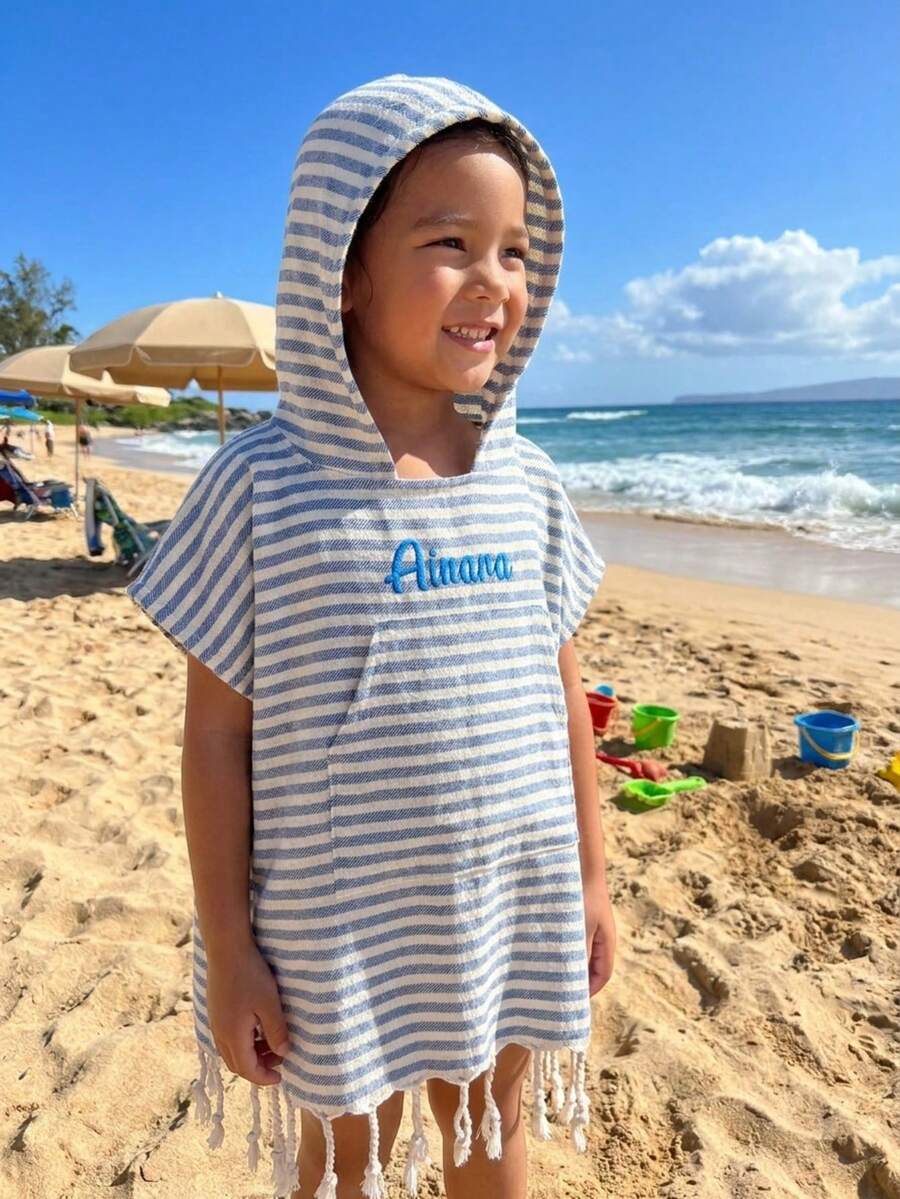 Personalized Toddler Hooded Towel Cape Custom Name Embroidered Quick Dry Bath and Swim Cover for Kids 1-3 Years