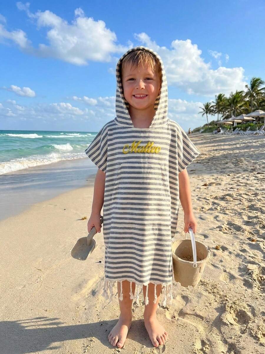 Personalized Toddler Hooded Towel Cape Custom Name Embroidered Quick Dry Bath and Swim Cover for Kids 1-3 Years