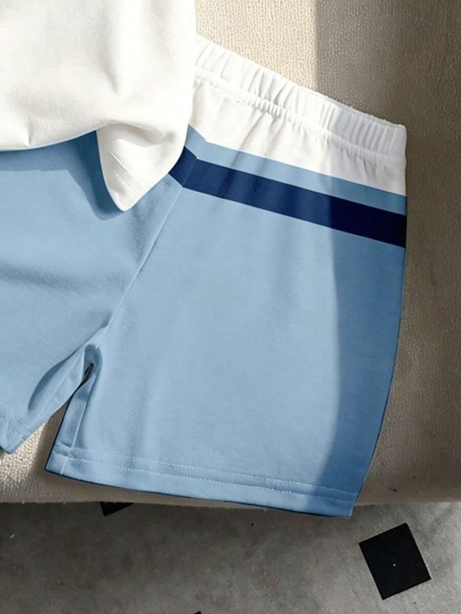 Baby Boy Gradient Logo Print Tank Top and Shorts 2 Piece Casual Summer Outfit Set