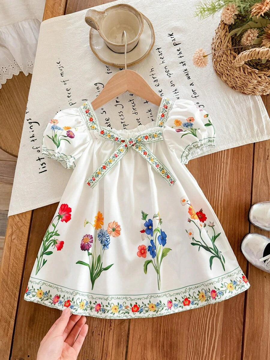 Green Plaid Short Sleeve Dress for Baby Girls - Cute Bow Accent Summer Outfit