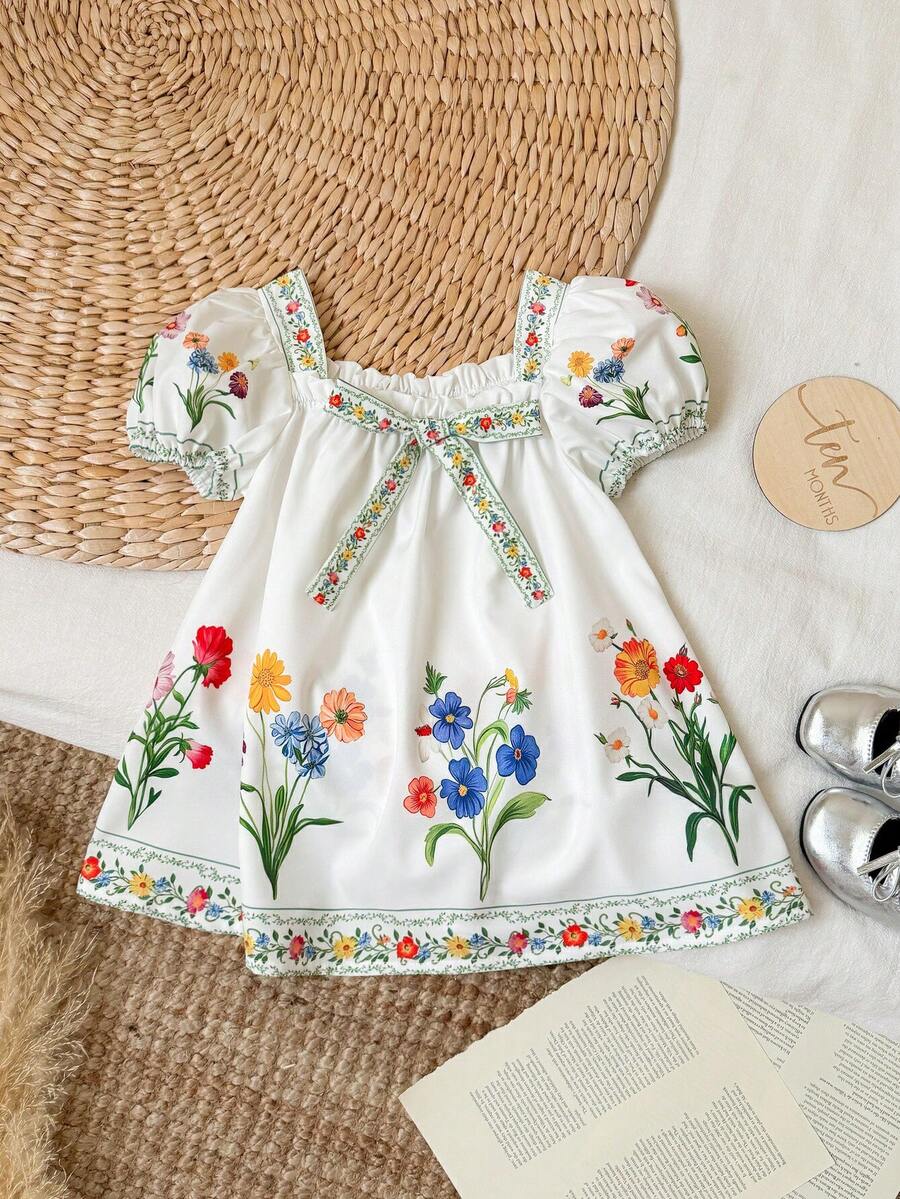 Green Plaid Short Sleeve Dress for Baby Girls - Cute Bow Accent Summer Outfit
