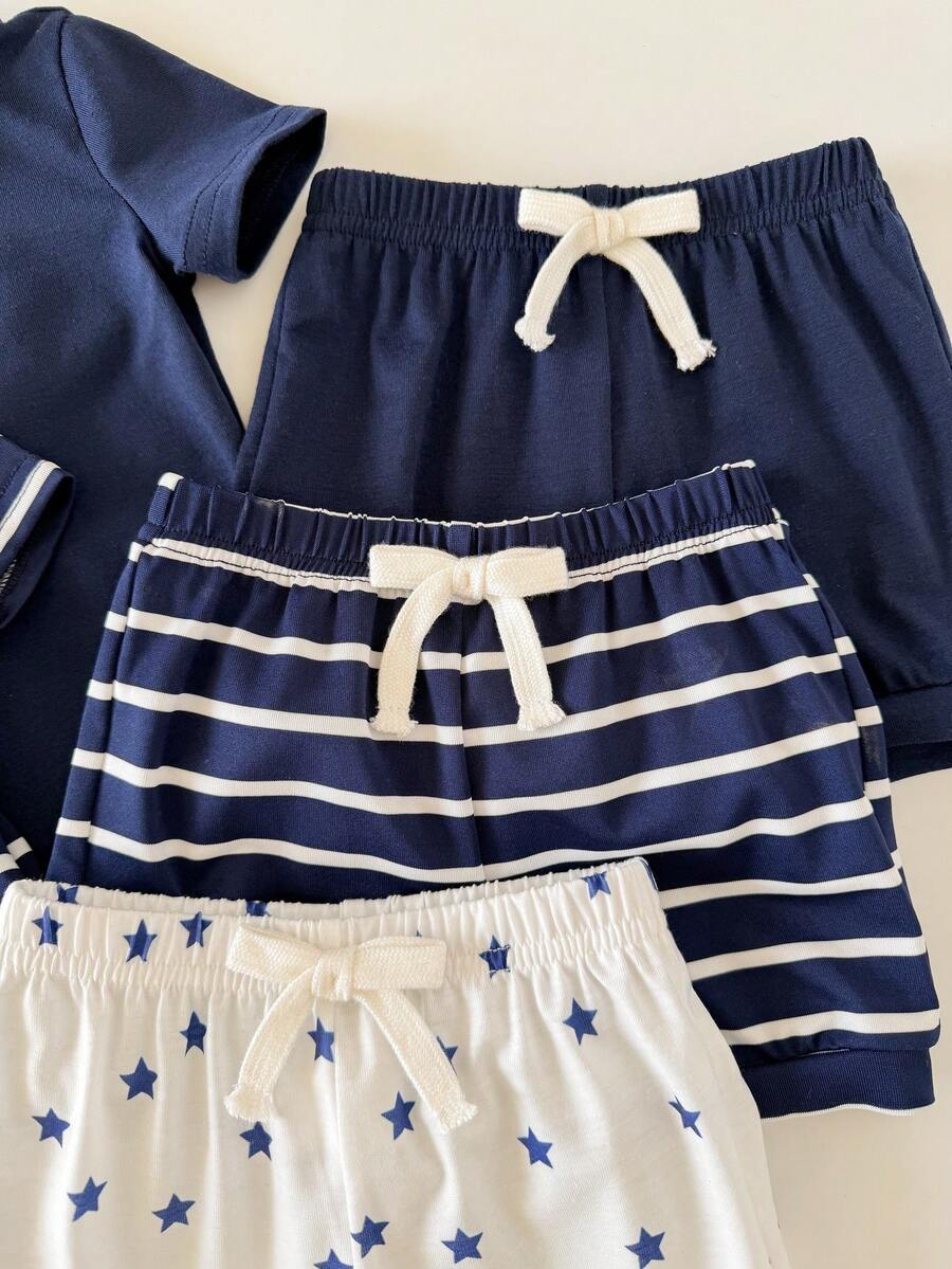 Striped Bodysuit and Shorts 4 Piece Outfit Set for Cute Summer Daily Wear