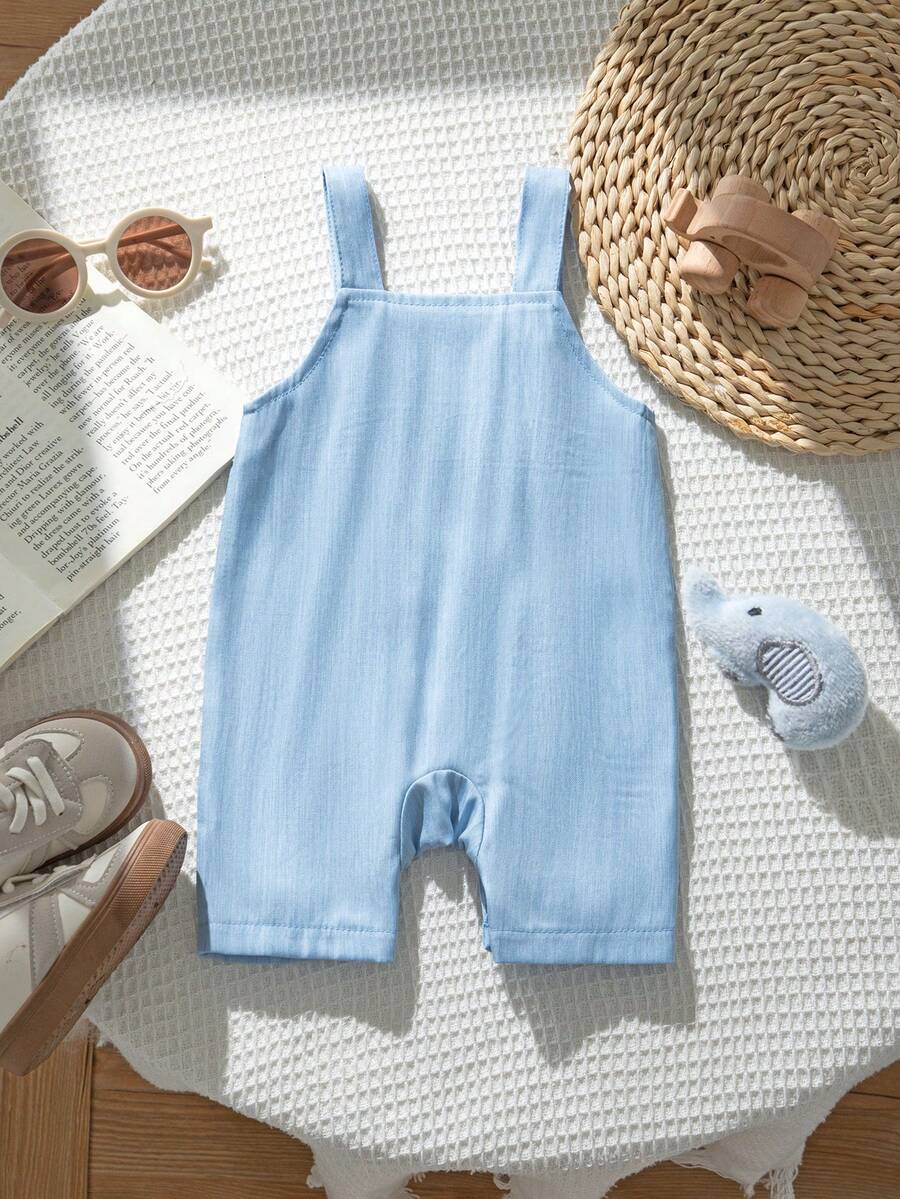 Playful Pals Baby Boy Bear Embroidery Romper - Summer Casual Pocket Jumpsuit
