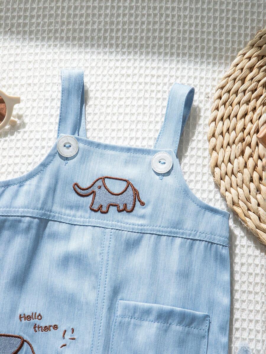 Playful Pals Baby Boy Bear Embroidery Romper - Summer Casual Pocket Jumpsuit