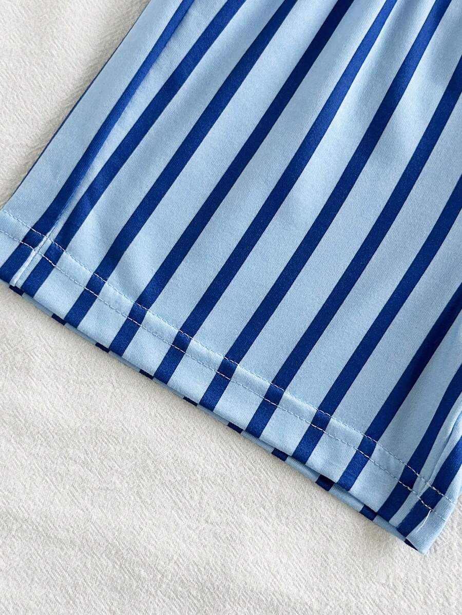 Baby Boy Sun Print T Shirt and Striped Shorts 2 Piece Summer Vacation Outfit Set