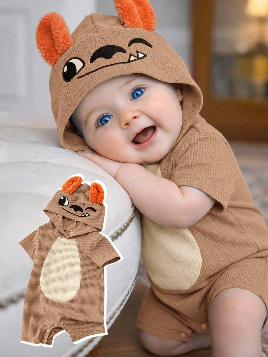 3D Big Ear Hooded Romper Set For Newborn Baby Boys And Girls Summer Outfit