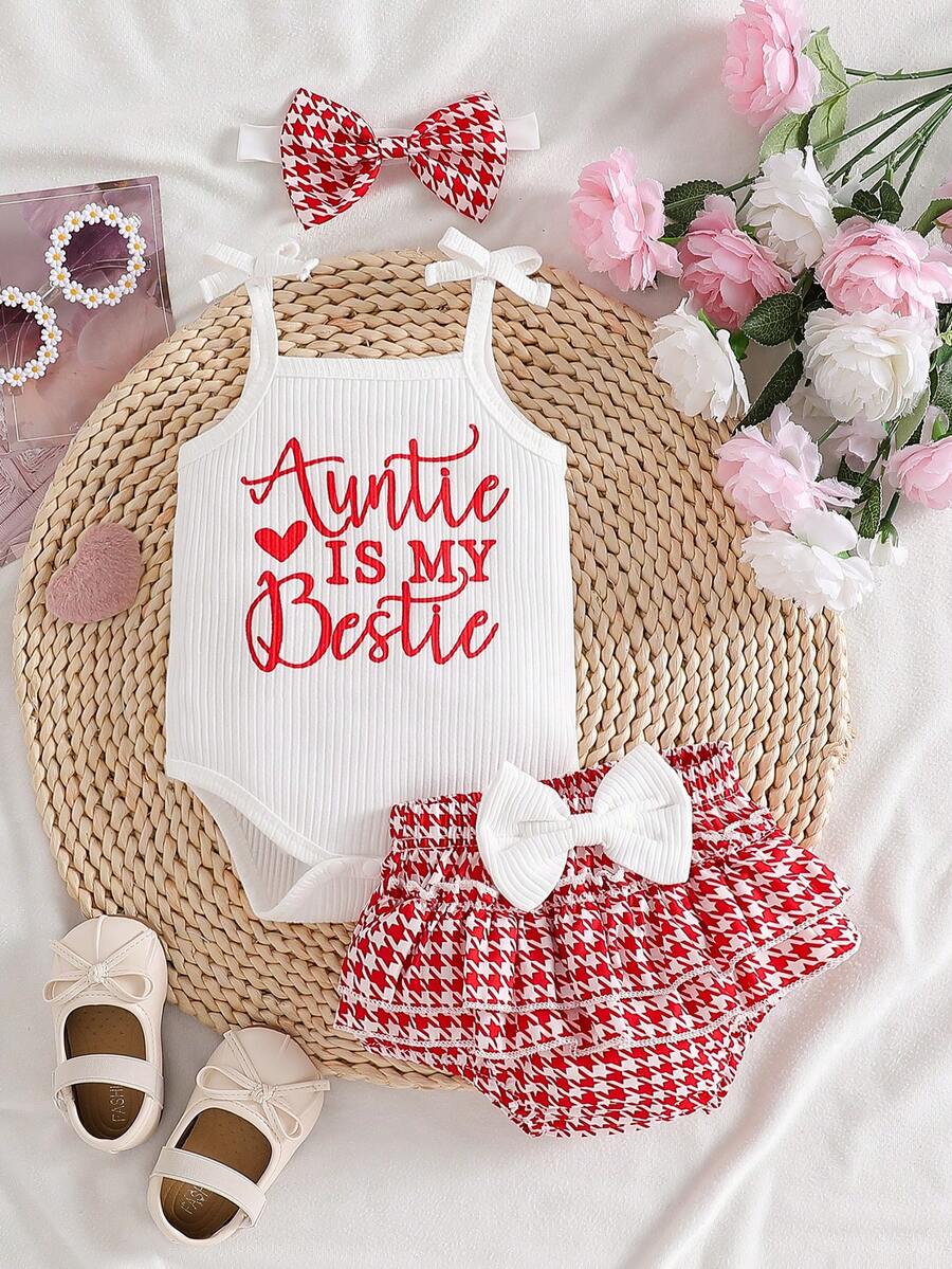 3pcs Baby Girl Summer Outfit Set With Suspender Top Bloomers And Headband
