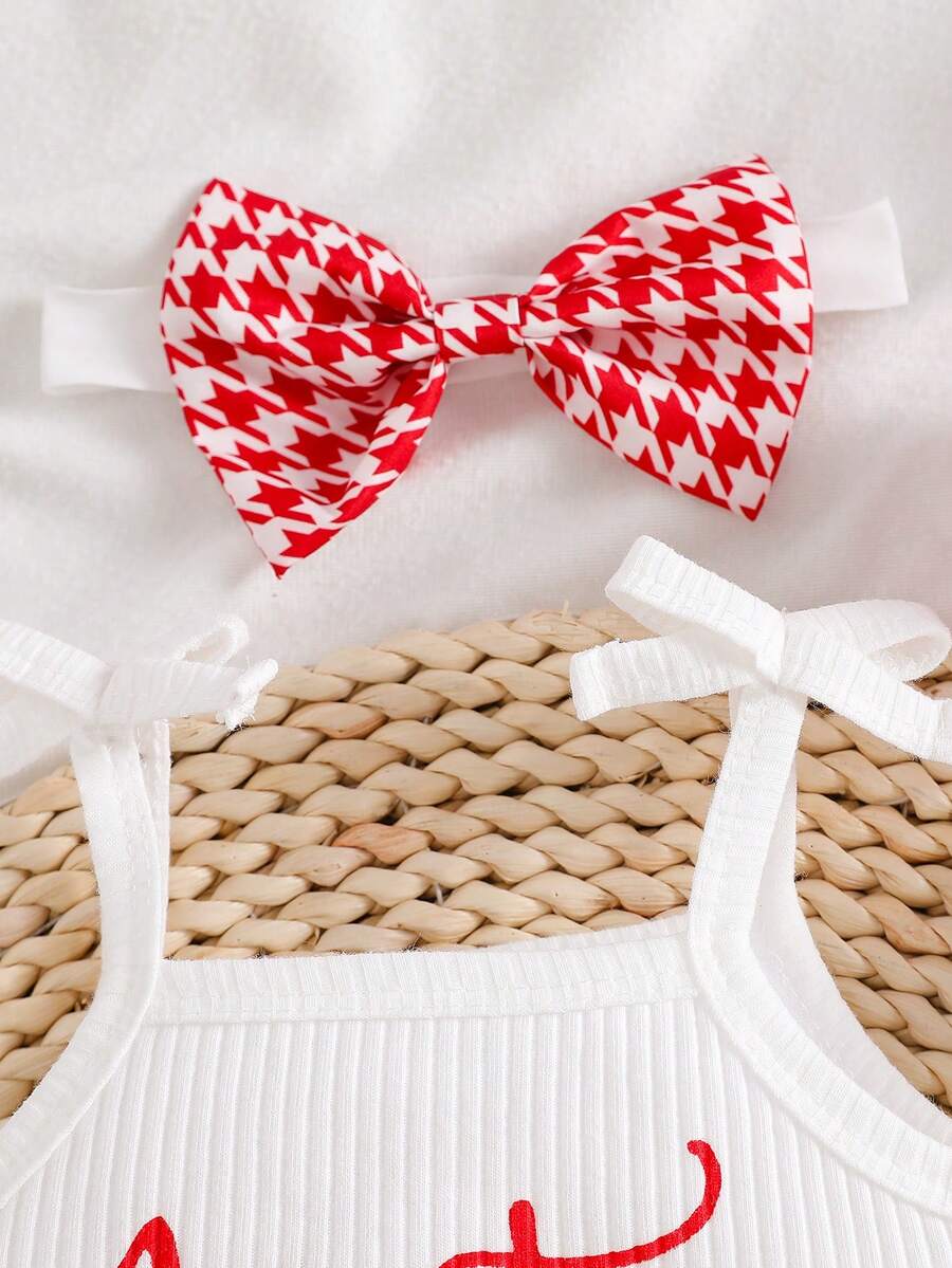 3pcs Baby Girl Summer Outfit Set With Suspender Top Bloomers And Headband
