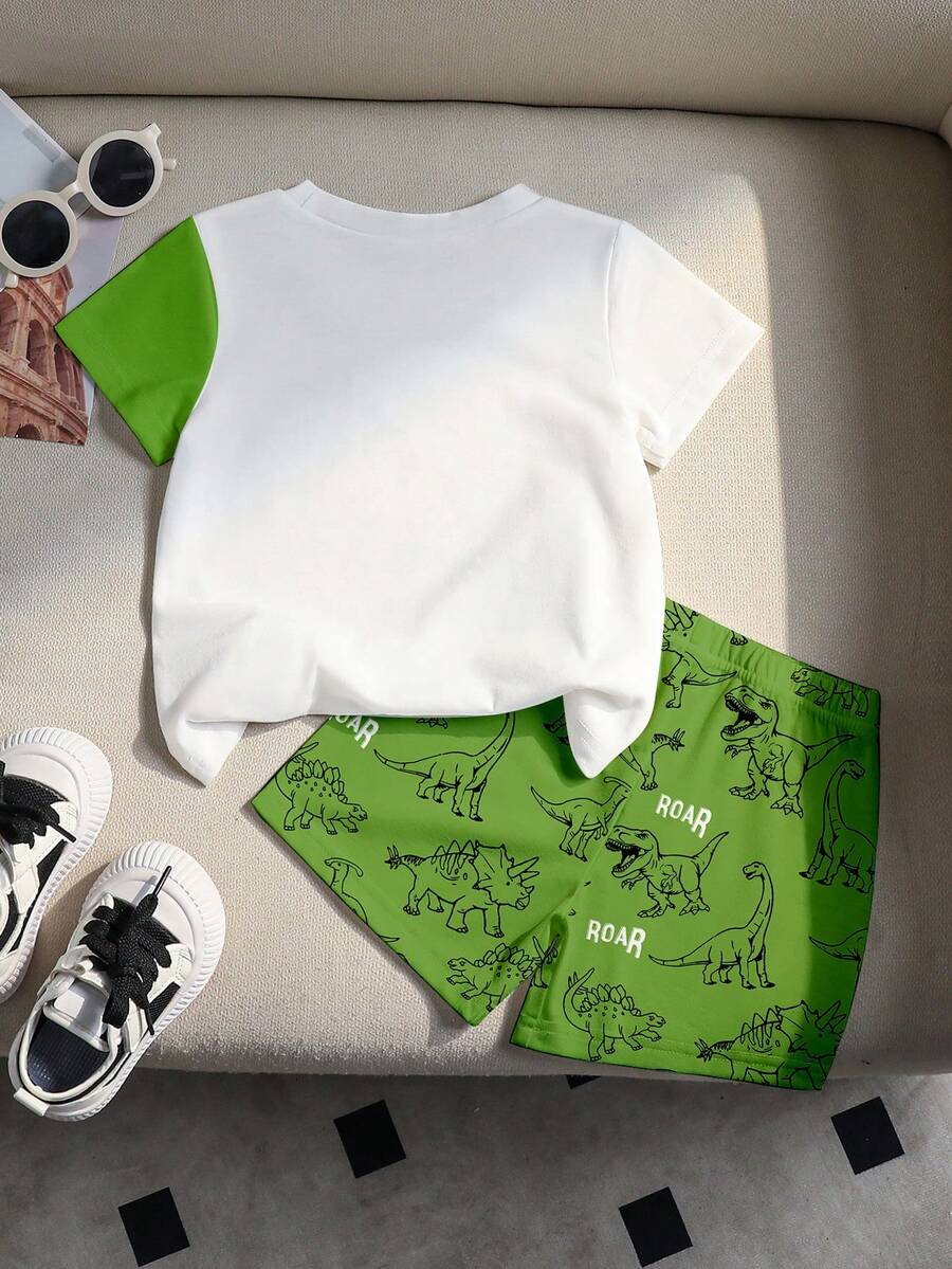 Baby Boy Blue Dinosaur Print T Shirt and Matching Shorts Summer Outfit Set