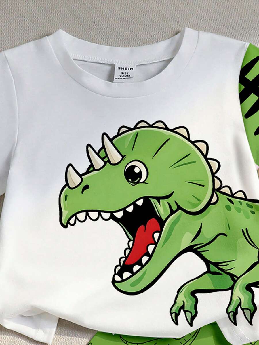 Baby Boy Blue Dinosaur Print T Shirt and Matching Shorts Summer Outfit Set