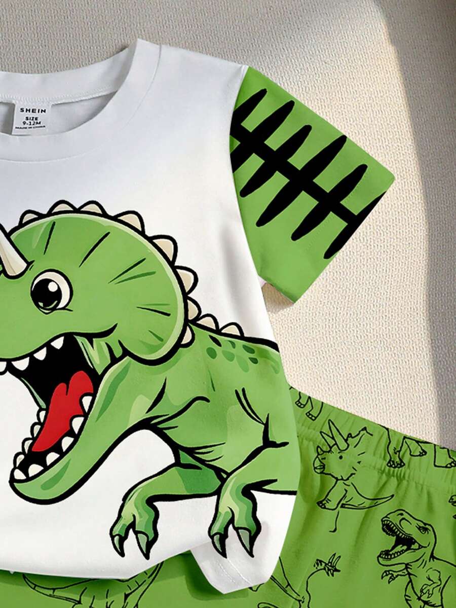 Baby Boy Blue Dinosaur Print T Shirt and Matching Shorts Summer Outfit Set