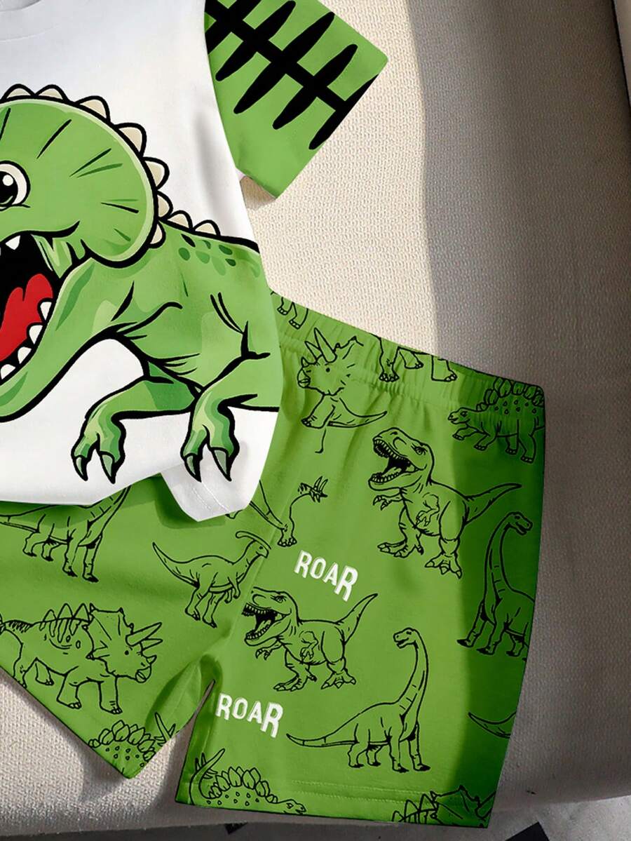 Baby Boy Blue Dinosaur Print T Shirt and Matching Shorts Summer Outfit Set