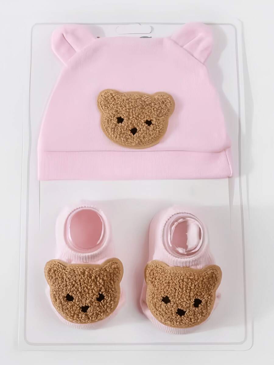 2pcs Bear Ear Beanie Hat and Mittens for Cute Warm Daily Wear