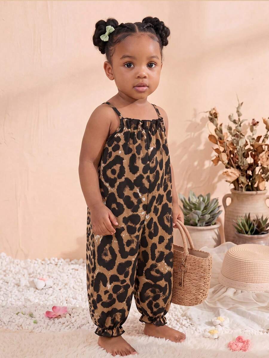 Baby Girl Casual Spaghetti Strap Jumpsuit Cute Sleeveless Summer Vacation Outfit For Newborn Infant Toddler Girls