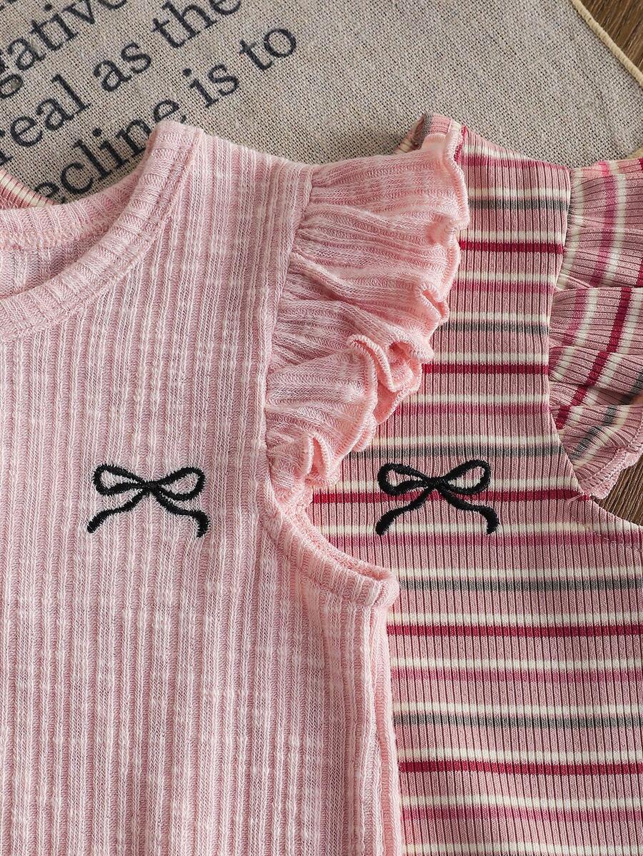 8-Piece Multi-Color Ribbed Short Sleeve Top and Shorts Set for Baby Girls