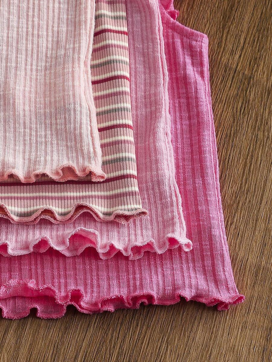 8-Piece Multi-Color Ribbed Short Sleeve Top and Shorts Set for Baby Girls