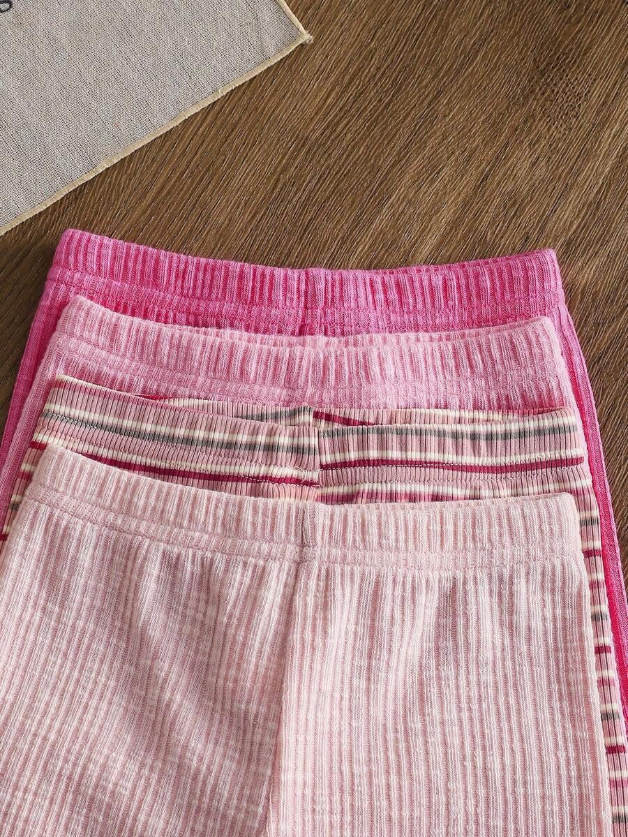8-Piece Multi-Color Ribbed Short Sleeve Top and Shorts Set for Baby Girls