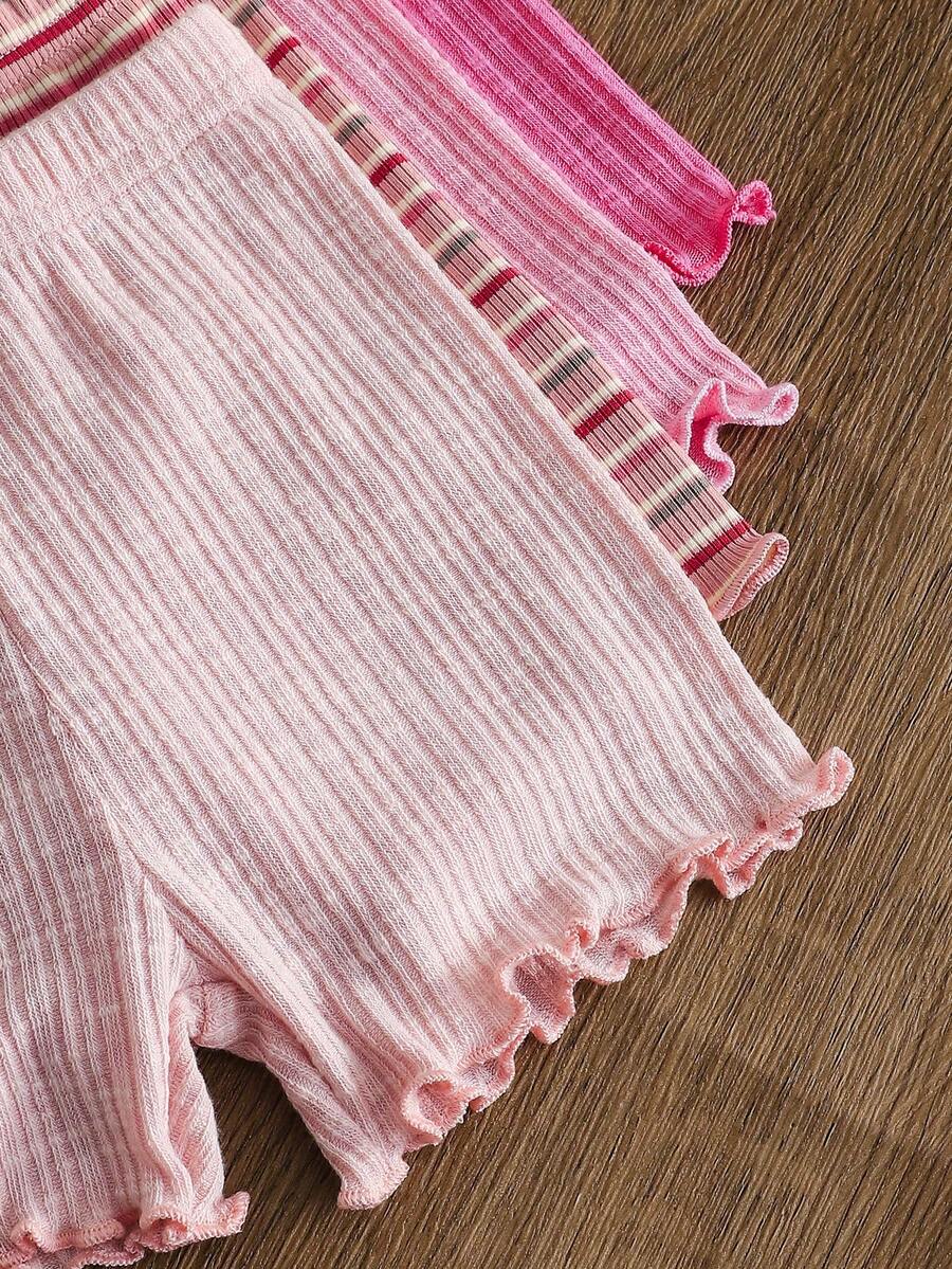 8-Piece Multi-Color Ribbed Short Sleeve Top and Shorts Set for Baby Girls