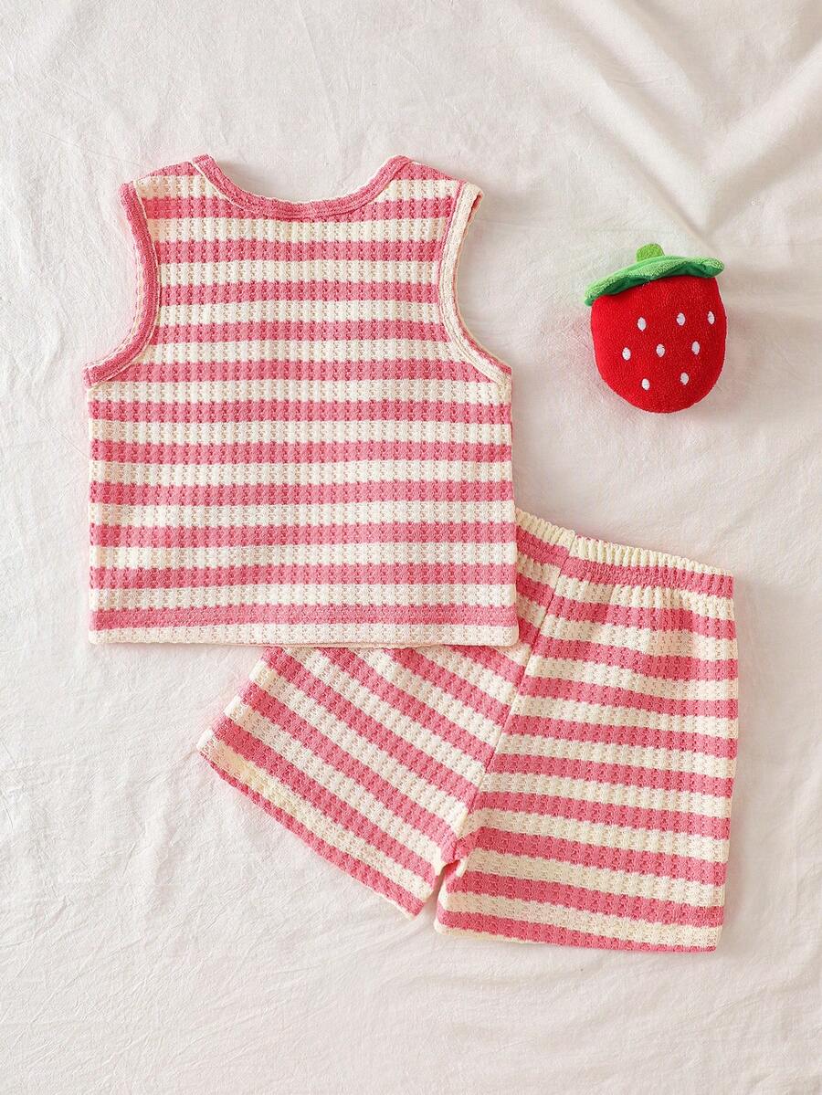 Sweet Style Strawberry Print Top & Shorts 2-Piece Set for Toddler Girls