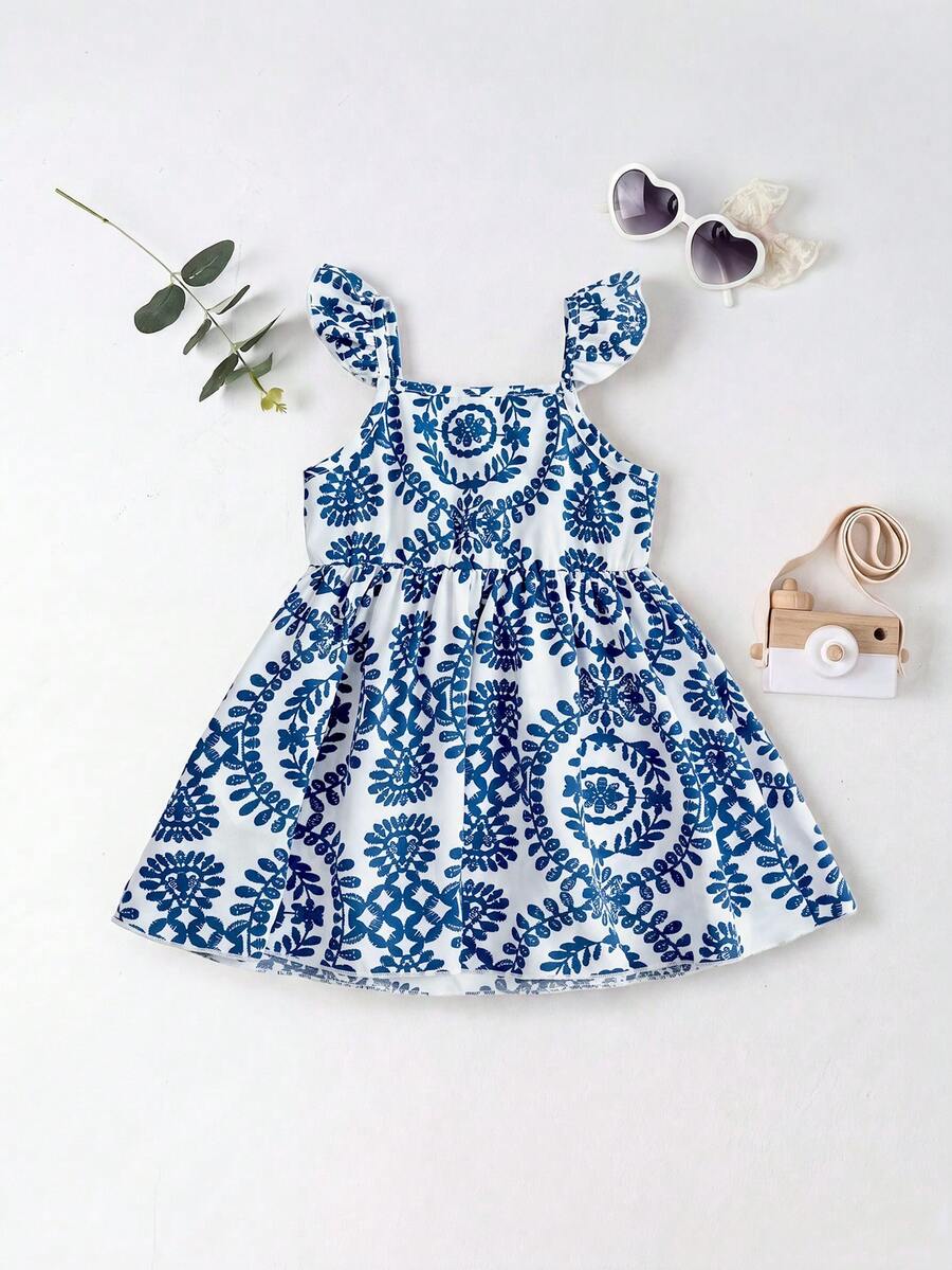Baby Girl Retro Vintage Floral Dress - Sleeveless Elastic Waist Casual Sundress