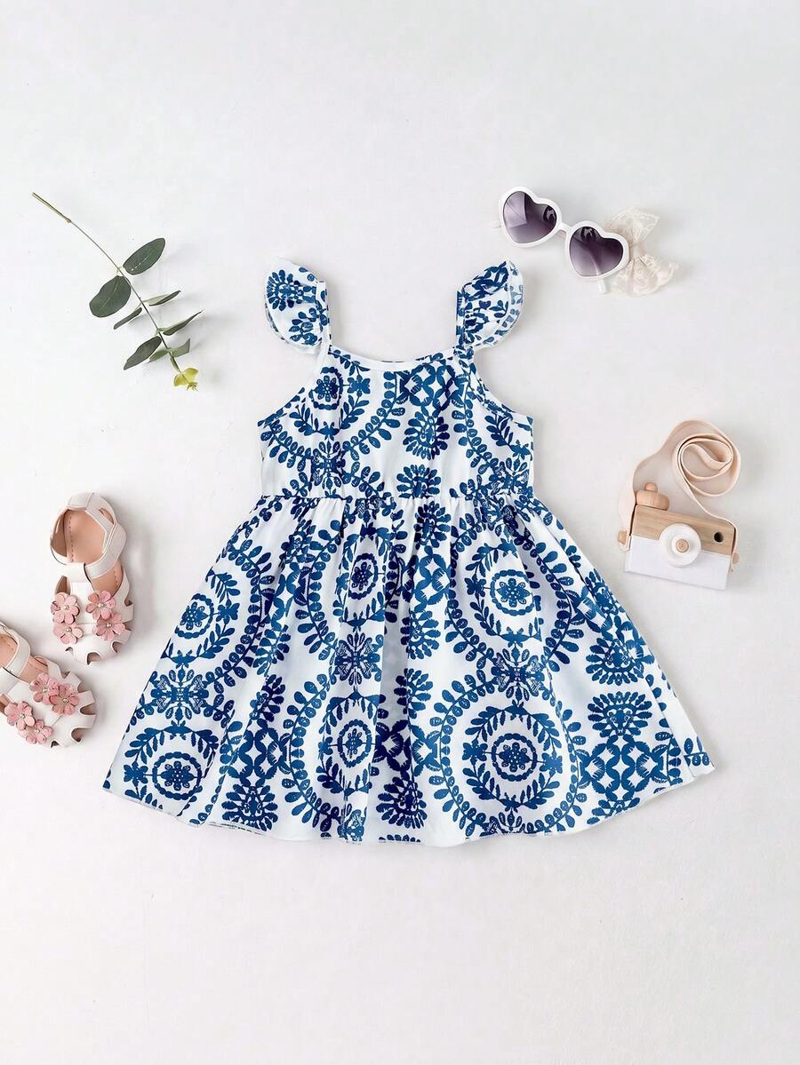 Baby Girl Retro Vintage Floral Dress - Sleeveless Elastic Waist Casual Sundress