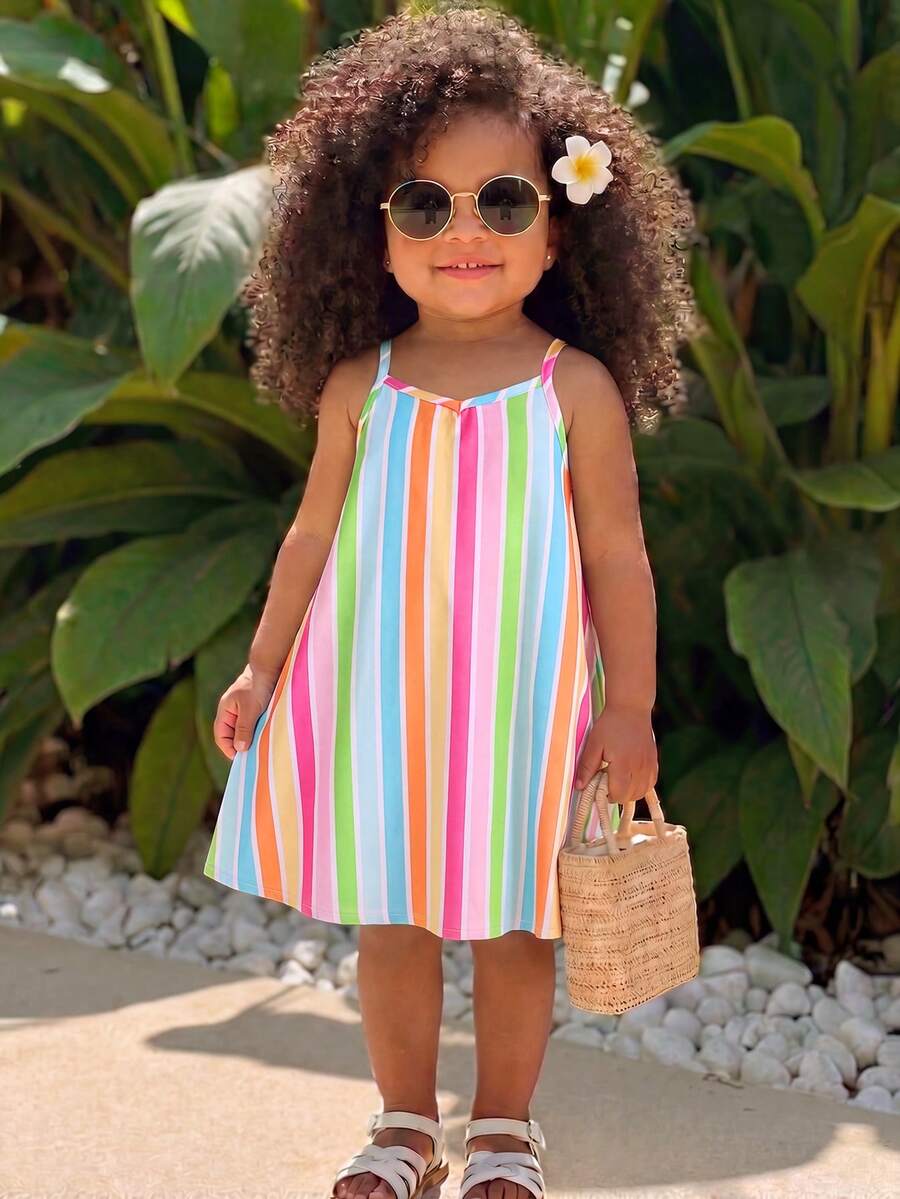 Toddler Girls Rainbow Stripe Sundress Loose Casual Beach Vacation Wear