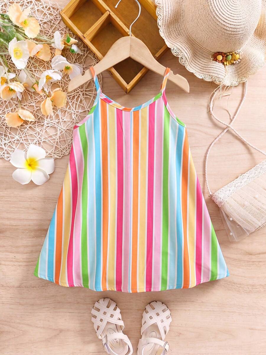 Toddler Girls Rainbow Stripe Sundress Loose Casual Beach Vacation Wear