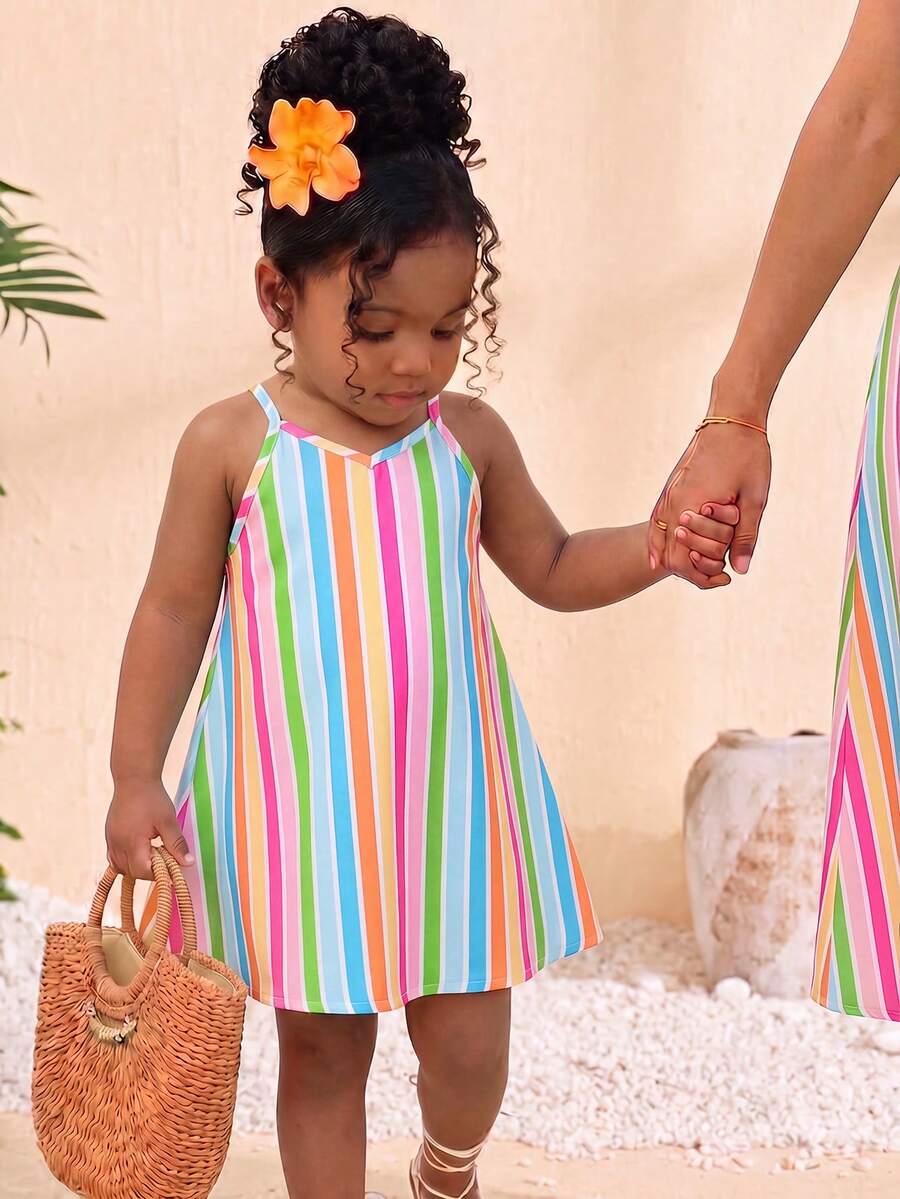 Toddler Girls Rainbow Stripe Sundress Loose Casual Beach Vacation Wear