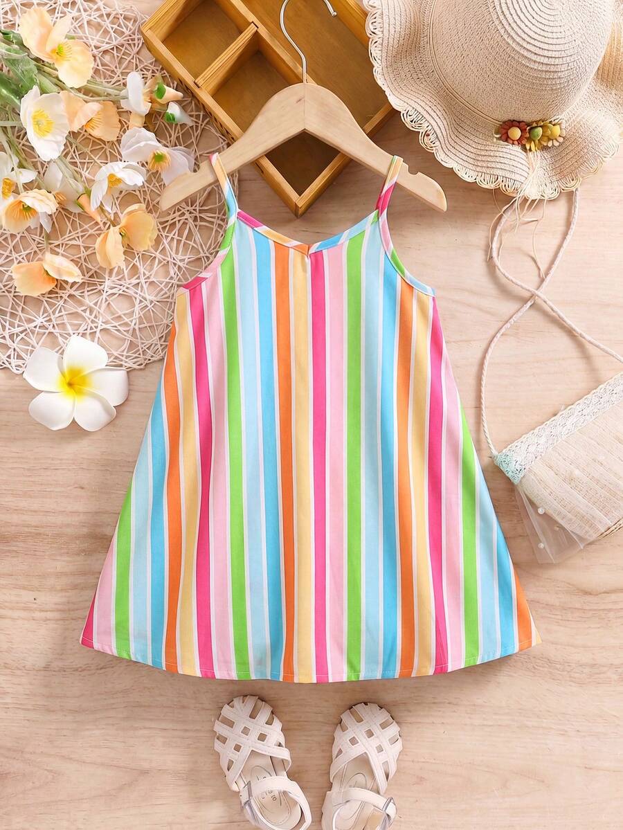 Toddler Girls Rainbow Stripe Sundress Loose Casual Beach Vacation Wear