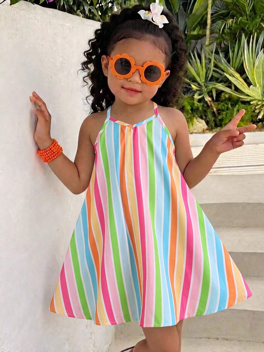 Toddler Girls Rainbow Stripe Sundress Loose Casual Beach Vacation Wear