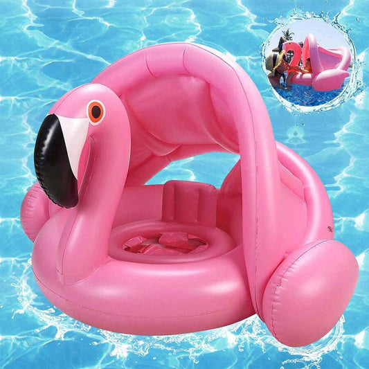 Baby Inflatable Swim Float Ring with Canopy Flamingo Pool Float for Infants and Toddlers