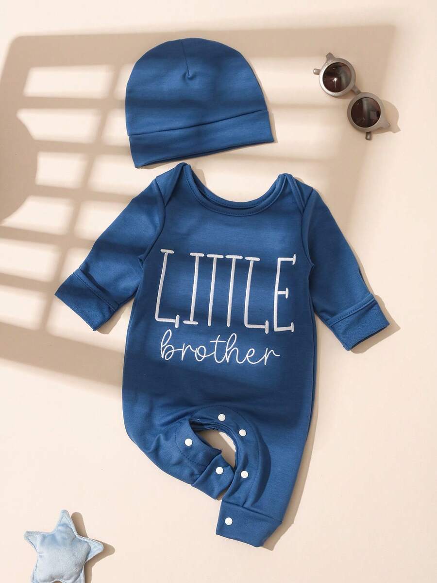 Baby Little Brother Embroidered Outfit Set for Photoshoots and Baby Shower Gifts