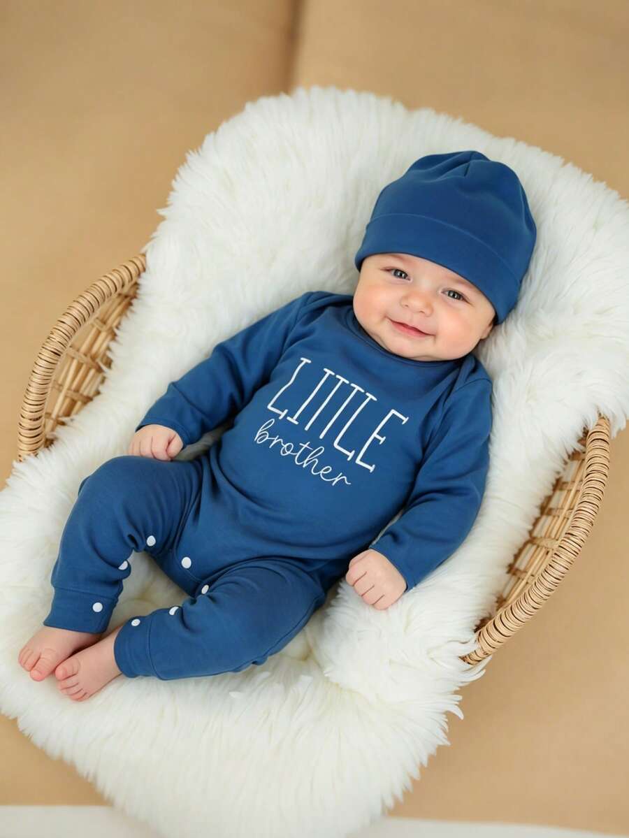 Baby Little Brother Embroidered Outfit Set for Photoshoots and Baby Shower Gifts