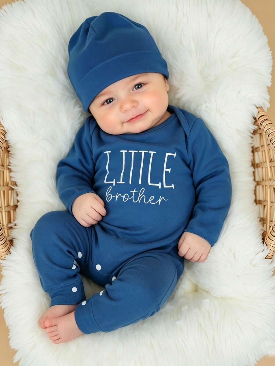 Baby Little Brother Embroidered Outfit Set for Photoshoots and Baby Shower Gifts