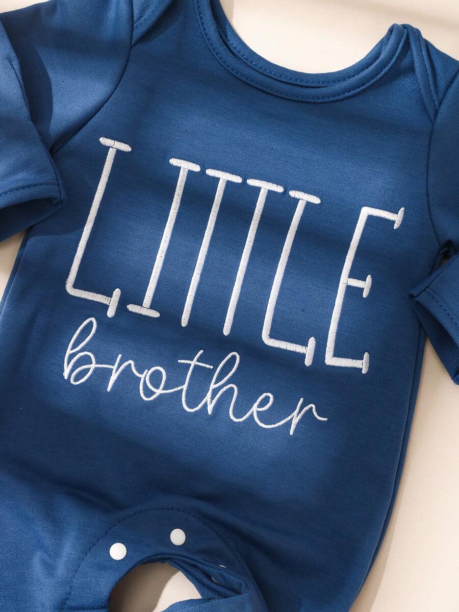 Baby Little Brother Embroidered Outfit Set for Photoshoots and Baby Shower Gifts
