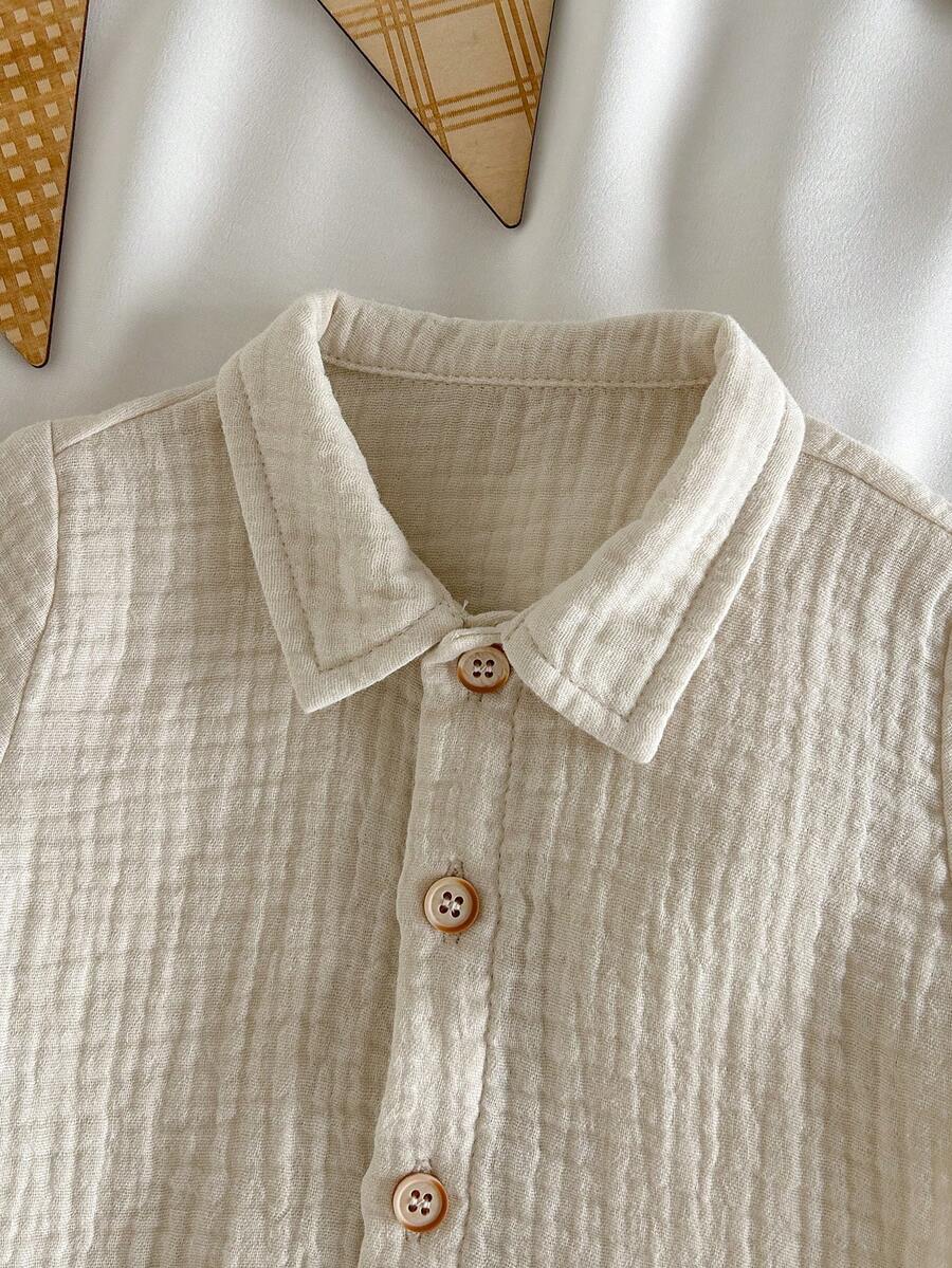 Baby Boy 2pcs Knit Jacquard Summer Set - Short Sleeve Shirt & Elastic Shorts