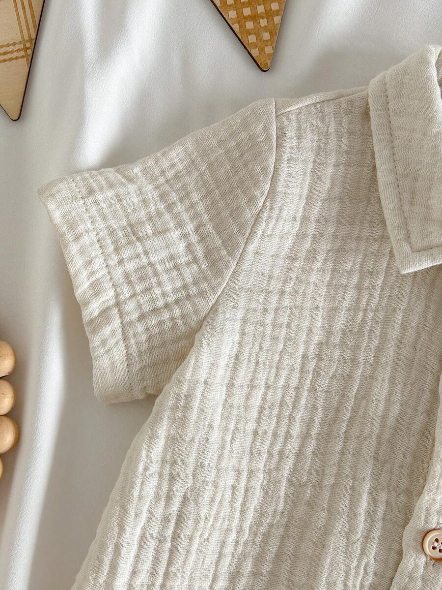 Baby Boy 2pcs Knit Jacquard Summer Set - Short Sleeve Shirt & Elastic Shorts